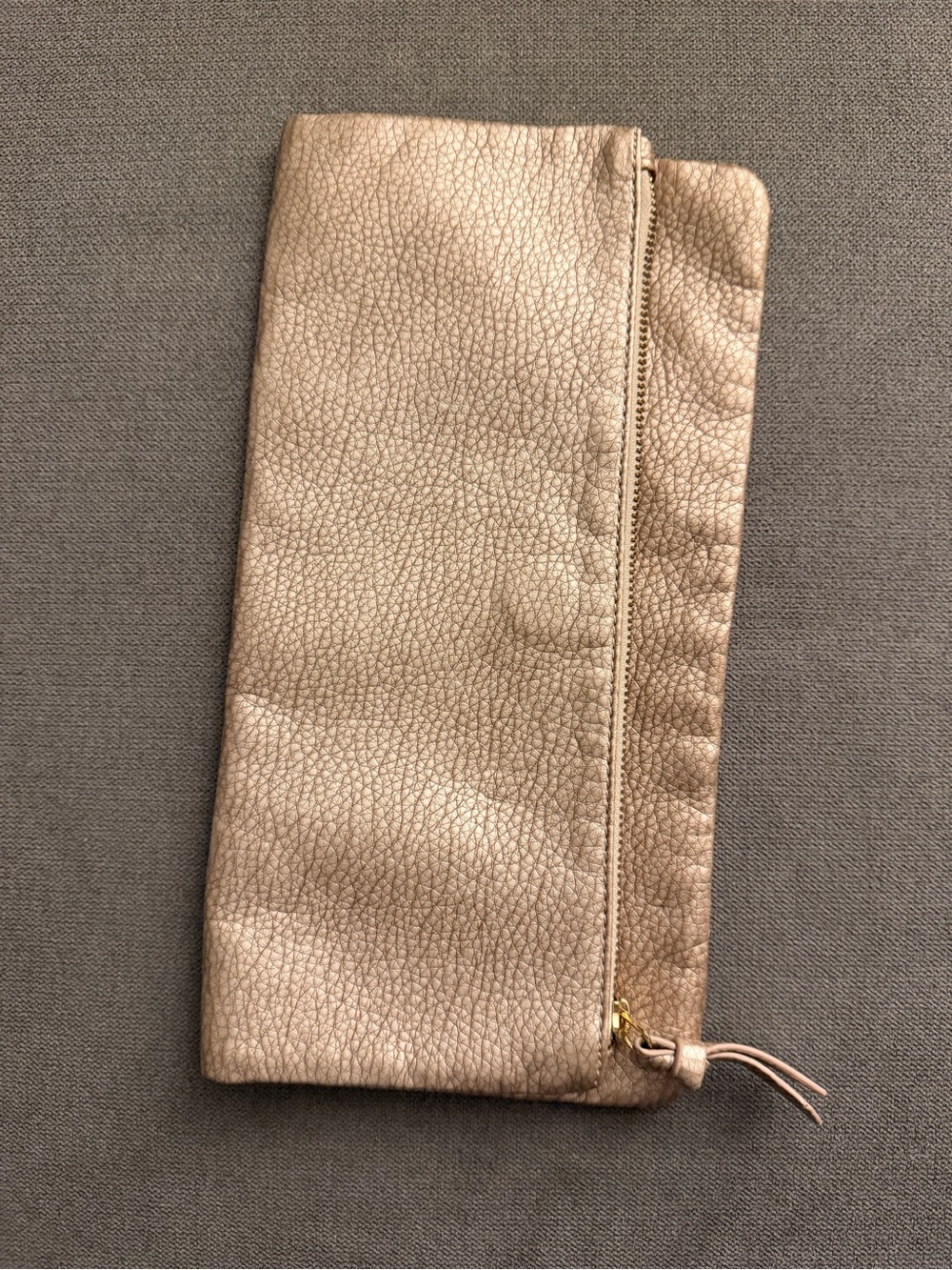 Metallic Rose Gold Foldover Clutch Bag Pebbled Faux Leather Zip Purse